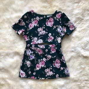 Umgee Green Floral Cutout Open-Back Mini Dress L
